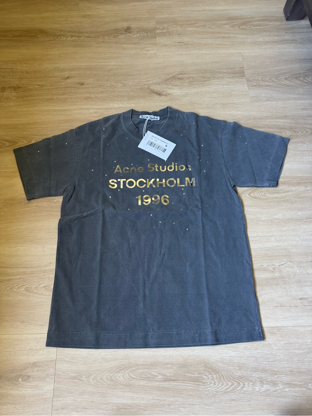 Acne Studios Grey Tee with Gold Foil Logo